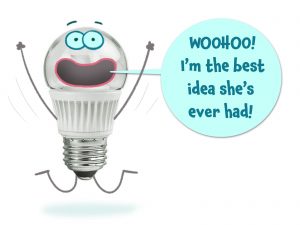 A lightbulb saying it's the best idea ever