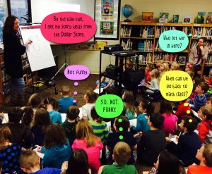 A classroom of kids watching Laurie draw