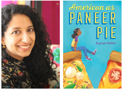 Author Supriya Kelkar and the cover of her novel American as Paneer Pie