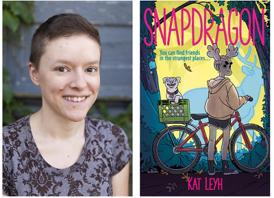 author Kat Leyh and the cover of her graphic novel Snapdragon.