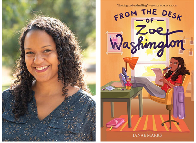 Author Janae Marks and the cover of her debut novel, From the Desk of Zoe Washington