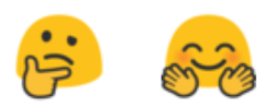 Emoji symbols showing a face with a hand on chin in "thinking" pose and a smiling face with two waving hands.