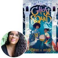Author Claribel Ortega and the cover of her novel Ghost Squad