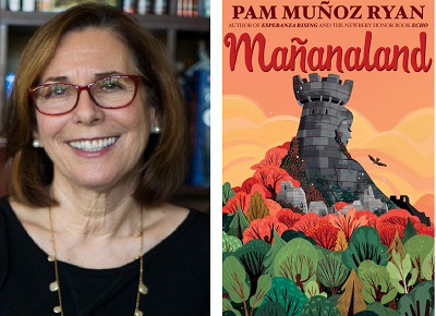 Author Pam Muñoz Ryan and the cover of her novel Manañaland.