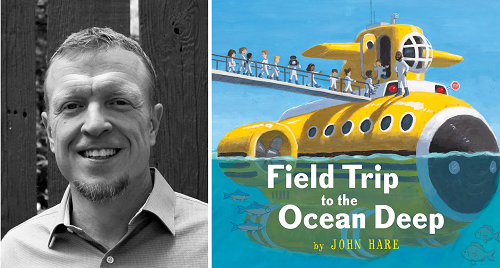 Author and illustrator John Hare and the cover of his new picture book Field Trip to the Ocean Deep.