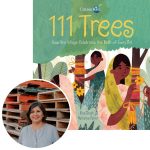 author Rina Singh and the cover of hew picture book 111 Trees
