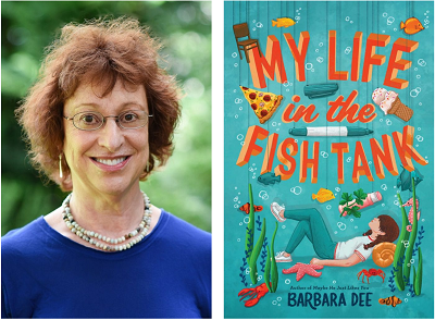 Author Barbara Dee and the cover of her novel My Life in the Fish Tank.