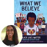 Lalena Garcia and the cover of her book What We Believe