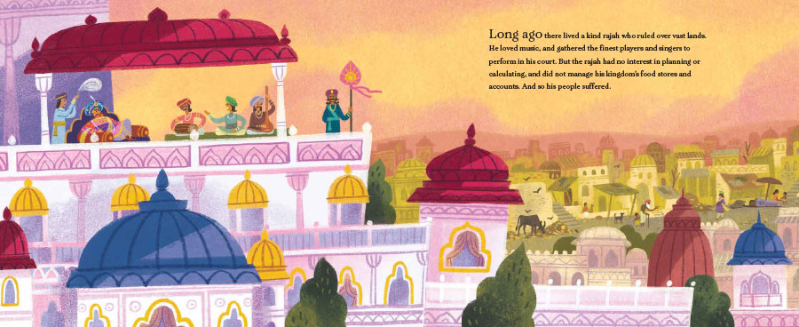 An interior spread from Seven Golden Rings showing the exterior of the Rajah's palace.