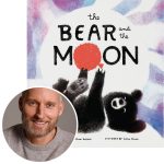Matthew Burgess and the cover of his picture book The Bear and the Moon