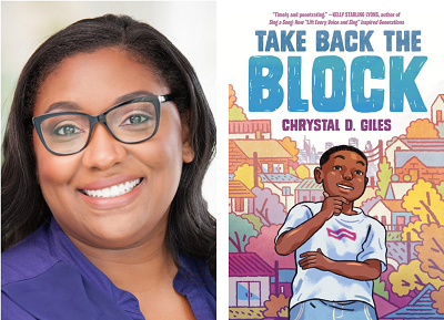 Chyrstal D. Giles and the cover of her debut novel Take Back the Block.