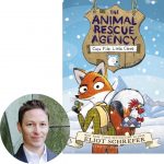 Eliot Schrefer and the cover of Little Claws, the first book in The Animal Rescue Agency series