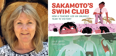 Julie Abery and the cover of Sakamoto's Swim Club
