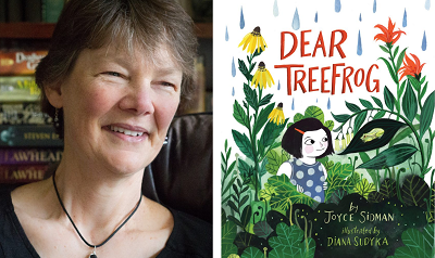 Joyce Sidman and the cover of Dear Treefrog