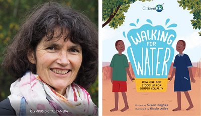 Susan Hughes and the cover of Walking for Water