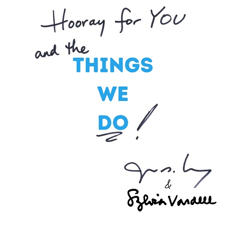 The title page of Things We Do signed by the editors, Sylvia Vardell and Janet Wong.