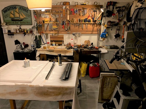 Iacopo Bruno's studio in his seaside home in Levanto.