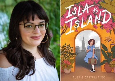 Alexis Castellanos and the cover of Isla to Island.