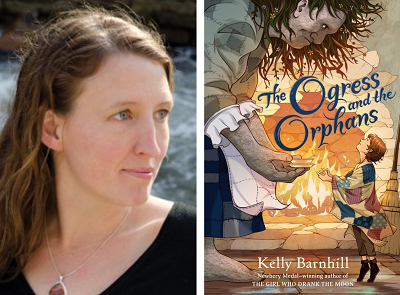 Kelly Barnhill and the cover of The Ogress and the Orphans.