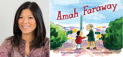 Margaret Chiu Greanias and the cover of Amah Faraway.