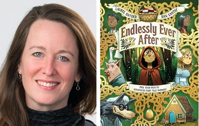 Author Laurel Snyder and the cover of Endlessly Ever After.