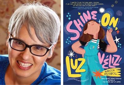 Rebecca Balcarcel and the cover of Shine on Luz Veliz.