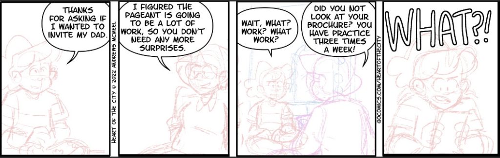 Screenshot of four comic panels. Images are very faint, and the speech bubbles are bold.