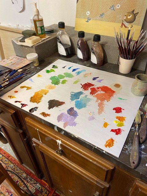 Edward Hemingway's paint palette and brushes.