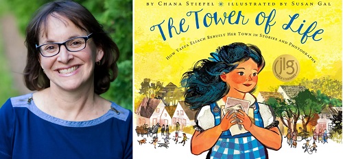 Chana Stiefel and the cover of The Tower of Life
