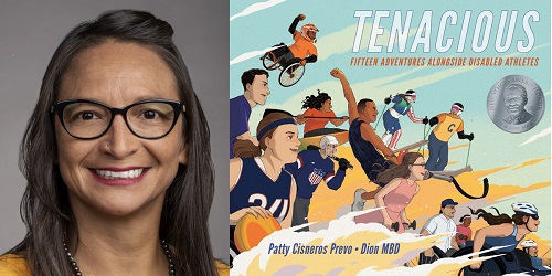 Patty Cisneros Prevo and the cover of Tenacious: Fifteen Adventures Alongside Disabled Athletes