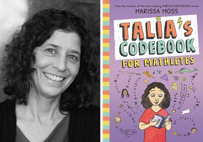 Author and artist Marissa Moss and the cover of Talia's Codebook for Mathletes.