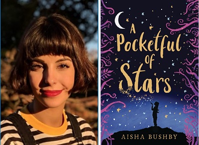 Aisha Bushby and the cover of a Pocketful of Stars.