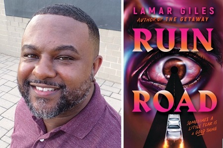 Lamar Giles and the cover of Ruin Road.