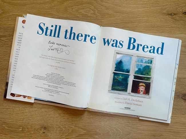 The title page of Still There Was Bread, signed by the author, Lisl Delefsen, with the message, "Bake memories."