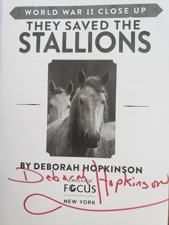 The title page of They Saved the Sallions, signed by the author, Deborah Hopkinson.