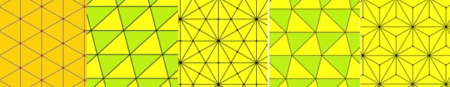 5 different images showing tesselated triangle patterns.