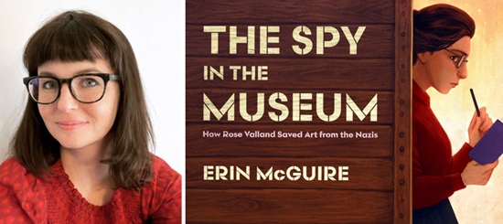 Erin McGuire and the cover of The Spy in the Museum